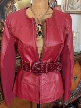 Vintage Red Confident Boho City Biker Country Glam Leather Jacket Blazer